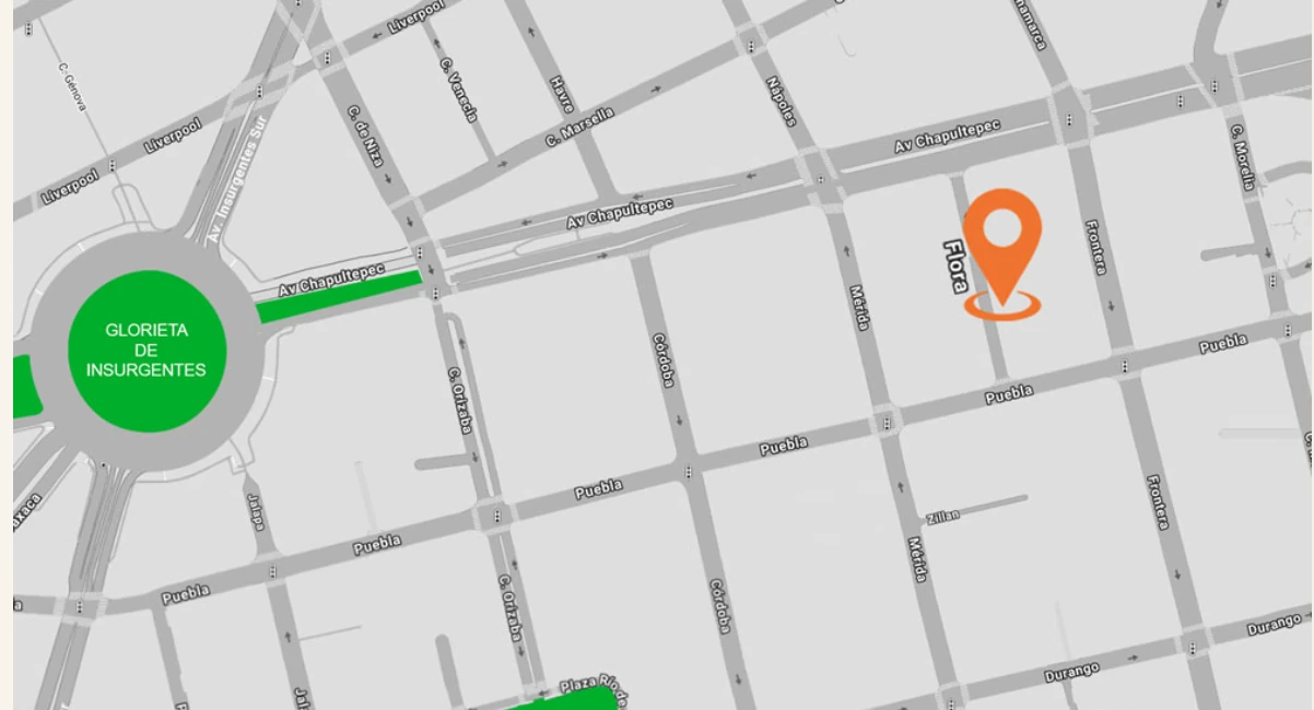 Mapa de Flora 16, Roma Norte, cerca de Glorieta de Insurgentes